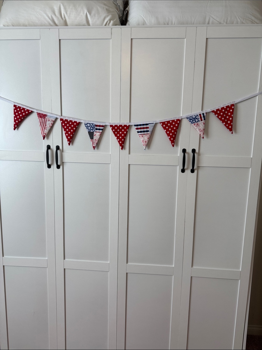 Red Patriotic  6” Triangle Fabric Bunting Garland - Festive Party Decoration